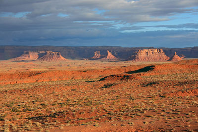 Scenic view of rock formations against cloudy sky