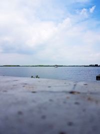 Scenic view of calm sea against cloudy sky