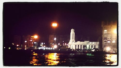 Illuminated buildings at night