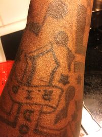 Close-up of hand on the wall