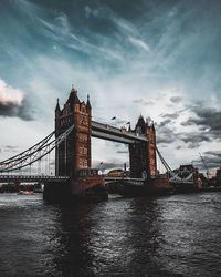 View of suspension bridge over river