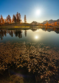 Scenic view of lake against sky during sunset