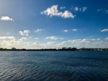 Scenic view of sea against blue sky