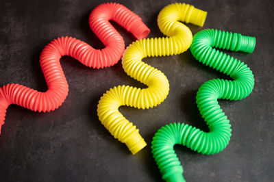 High angle view of multi colored toy on table
