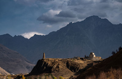 Panoramic view of mountain range against sky