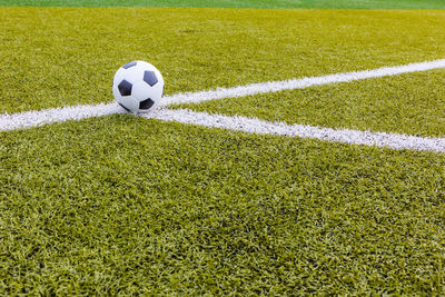 High angle view of soccer ball on field