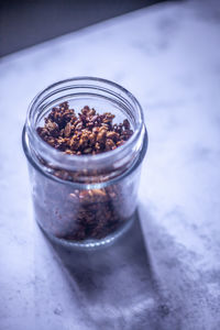 High angle view of cocktail in glass jar on table