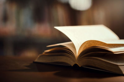 Close-up of open book on table