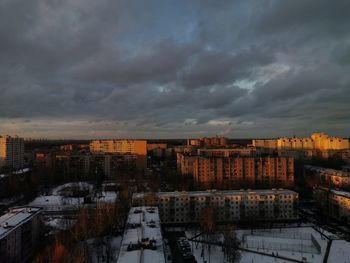 High angle view of city during winter