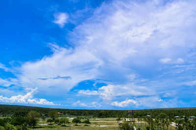 Panoramic view of landscape against blue sky