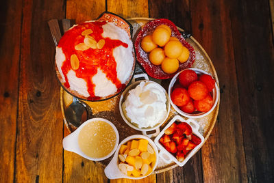 High angle view of fruits on table