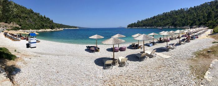 Panoramic view of beach against clear sky