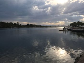 Scenic view of lake against sky during sunset