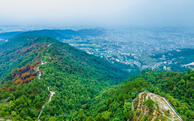 High angle view of townscape against sky