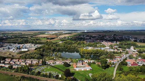 High angle view of townscape against sky