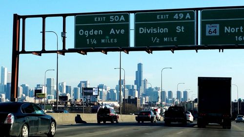 Road passing through city