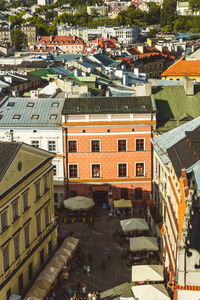 High angle view of buildings in city