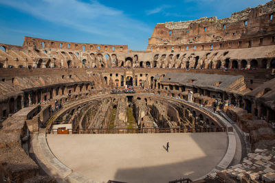 View of the interior of the roman colosseum showing the arena and the hypogeum