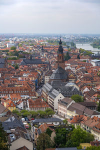 High angle view of heidelberg against sky in city