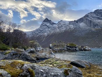 Scenic view of snowcapped mountains against sky