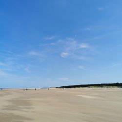 Scenic view of beach against blue sky