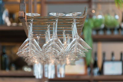 Close-up of empty glass on table in restaurant