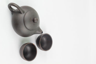 High angle view of eggs on white background