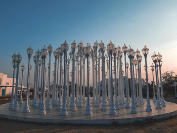 Low angle view of water against clear blue sky