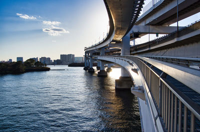 View from pedestrian deck under rainbow bridge