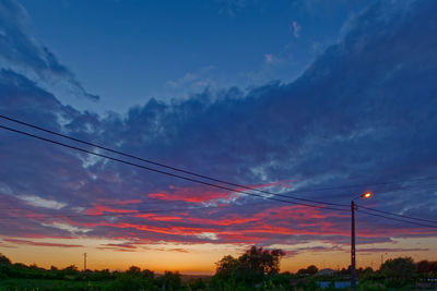 Low angle view of silhouette electricity pylon against sky during sunset