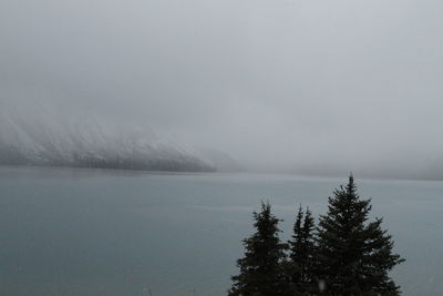 Scenic view of landscape against sky during winter