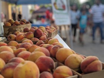 Close-up of apples for sale at market stall