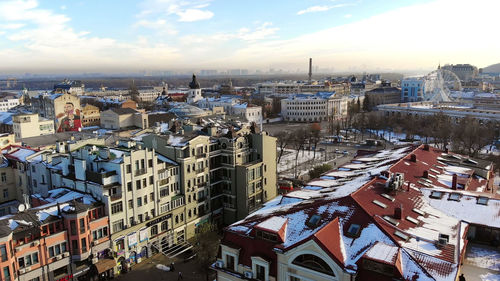 High angle view of townscape against sky