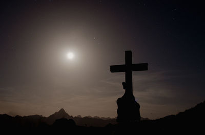 Scenic view of silhouette mountain against sky at night