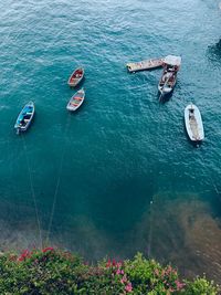 High angle view of boats in sea