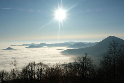 View of mountain milesovka with clouds in the valleys