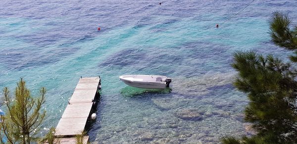 High angle view of nautical vessel on beach
