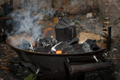 Close-up of fire on log