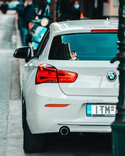 Close-up of car on road