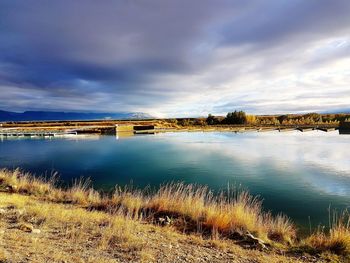 Scenic view of lake against sky