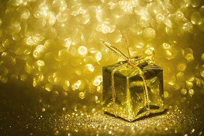 Close-up of golden colored christmas decoration 