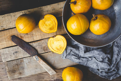 High angle view of fruits on table