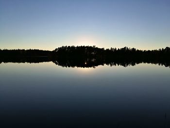 Reflection of trees in calm lake