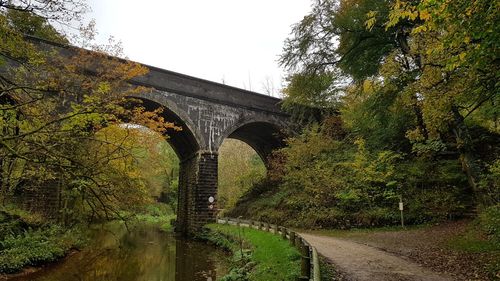 Arch bridge amidst trees against sky
