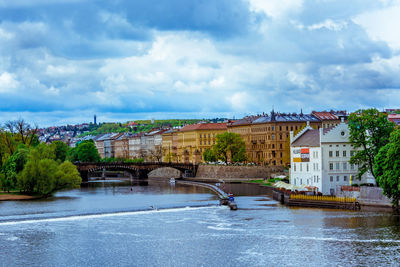 View of buildings in city against cloudy sky