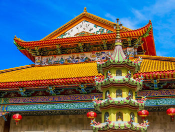 Low angle view of temple against building