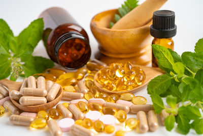 Close-up of pills on table