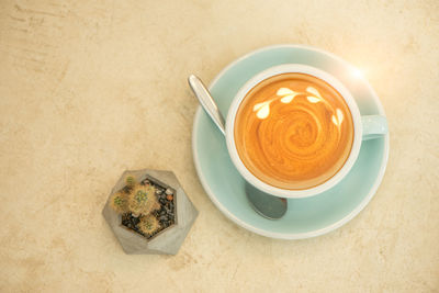 High angle view of coffee on table