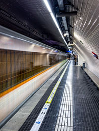 Metro train in motion barcelona, spain 