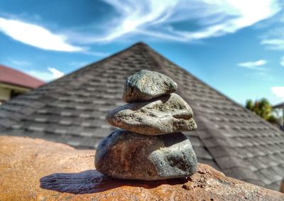 Close-up of stone stack on rock